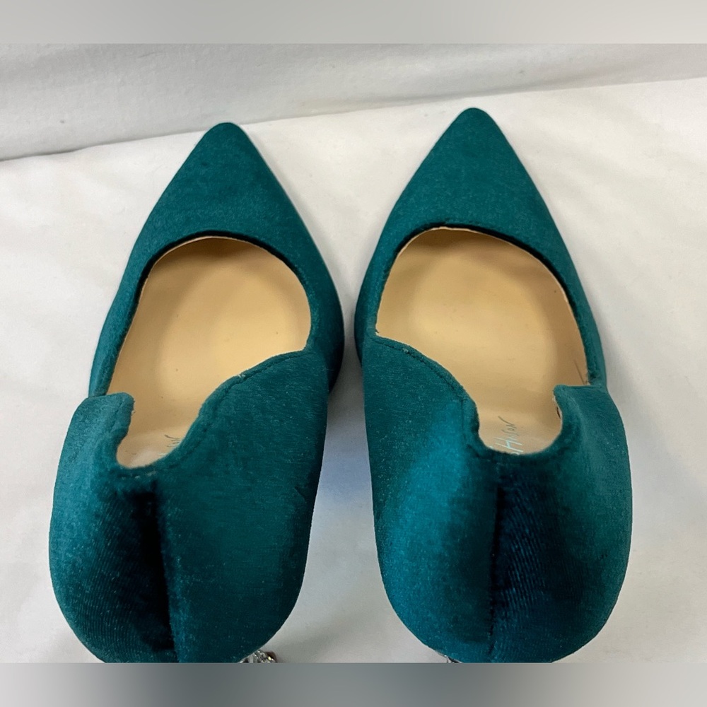 Betsey Johnson Corie Velvet Crystal Heel Pumps Emerald Green 7.5M Glam - Picture 7 of 11